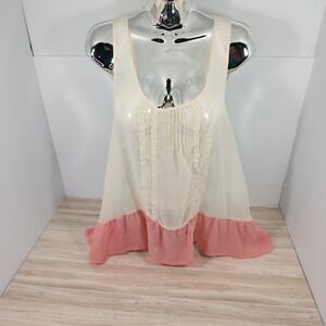 Jolt Sheer Tank Top / Cami Top Ruffled Bottom Ivory, Mint Green And‎ Peach Large